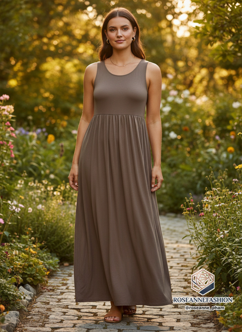 Zenana Outfitters Sleeveless Maxi Dress Brown Sz L